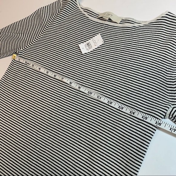 Loft Sweater Top Black Ivory Stripes Ruffle Sleeves - Picture 8 of 10